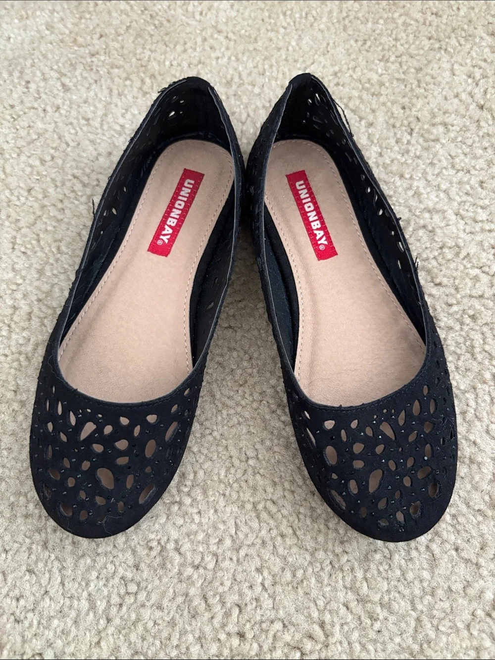 UNIONBAY Black Laser-Cut Slip-On Ballet Flats